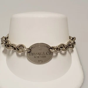 Tiffany & Co. Sterling Silver Please Return to Oval Tag Bracelet 7.5" - Picture 1 of 11