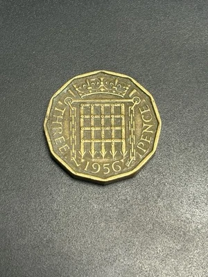 1956 Reino Unido Rainha Elizabeth II libra esterlina 3 pence níquel latão KM#900 - Imagem 1 de 2