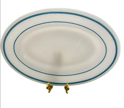 Plato de vidrio de leche ovalado vintage 960 Anchor Hocking Fire King 350 rayas azules Foto 1 de 4