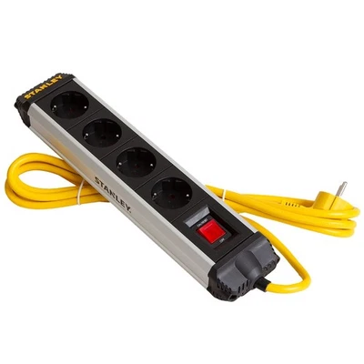 Stanley ALU Mehrfachstecker 4-Fach mit Schalter IP20 3m Kabel Steckdosenleiste