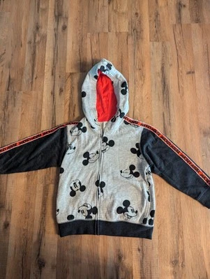 迪士尼米老鼠灰色和黑色全拉链男孩连帽衫 5 码 — 第 1/4 张图片