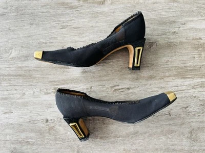 De colección Timothy Hitsman Tacones Bloque Malla Negro Dorado Herrajes Sin Cordones 7.5 Raro Foto 1 de 4