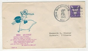 WW2 Patriotic 1945 WALSHVILLE ILLINOIS LITTLE MISS MUFFET SCARCE BY T&T CACHETS - Picture 1 of 1