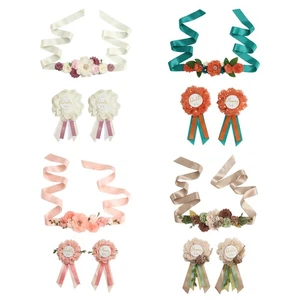 1Pcs Womens Maternity Floral Boho Faux Pearls Flower Belt with Two Corsage Pins - Picture 1 of 36