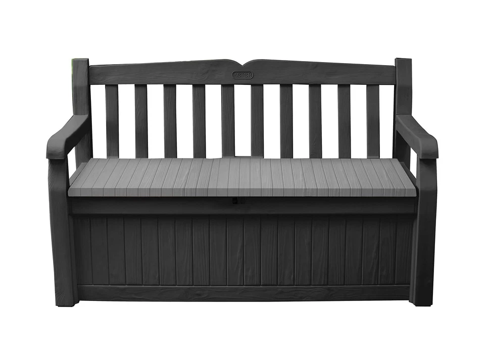 Keter Solana 70 Gallon Storage Bench Deck Box for Patio Storage Front Porch ...