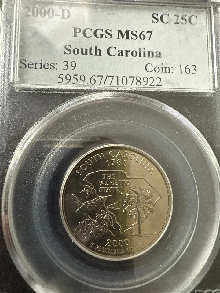 2000 D  South Carolina  State Quarter 25c PCGS MS67 - Image 1 of 4