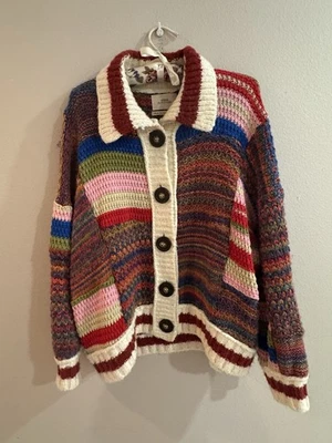 Chunky Knit Grannycore Grandpa Cardigan Sweater XS Oversized *Fits Medium - Image 1 of 4