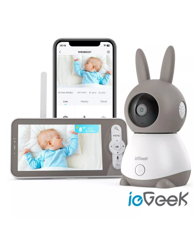 ieGeek Babyphone con Fotocamera Wi-Fi 2K Pan/Tilt Camera con Display a Colori 5" 350°/55° - Immagine 1 di 4