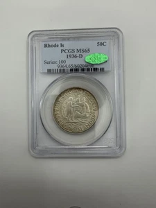 1936 D Rhode Island Commemorative Half Dollar 50C PCGS MS 65 CAC Some Toning - Picture 1 of 5