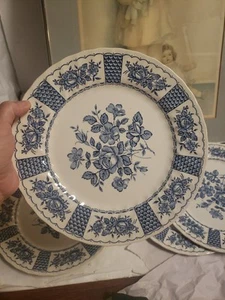 3 Myott Ironstone Melody Blue White 10" Dinner Plates England 1982 Set Crazing - Picture 1 of 12