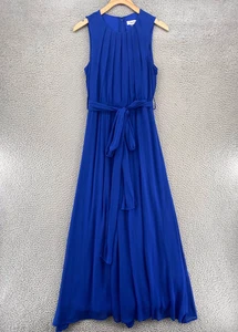 Calvin Klein Kleid Damen 6 Blau Crinkle Maxi Plissee Gürtel Fließend Ärmellos - Bild 1 von 11