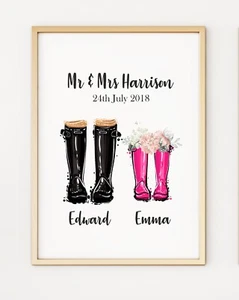Boda Personalizada Regalo Botas de Welly Jardinería Sr. y Sra A4 Póster Estampado PO160 - Imagen 1 de 1