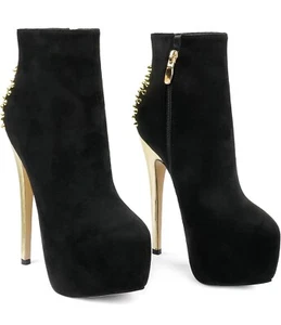 Damen Plateau Stiefeletten Reißverschluss High Heels Schuhe kurze Booties Gr. 11 schwarz - Bild 1 von 15