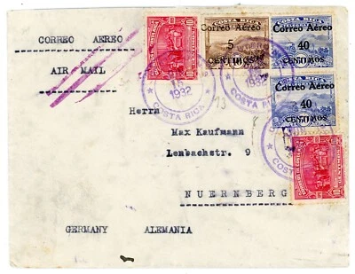 Costa Rica Sc#156(x2)#C3,#C5x2)-CORREO AEREO COSTA RICA-JUN/15/1932-TO GERMANY-S - Image 1 of 3