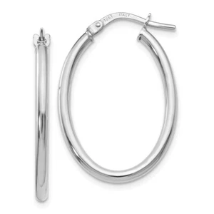 10k 10kt White Gold Polished Oval Hinged Hoop Earrings 26 mm X 17 mm - Picture 1 of 2