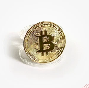 Gold Plated Bitcoin Coin Commemorative Casascius Crypto Metal Antique Imitation - Picture 1 of 2