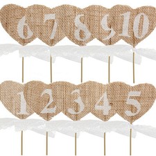 Hessian Table Numbers 1-10 Burlap Heart Wedding Party Vintage Rustic Shabby Chic