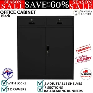 Office Cabinet Black Steel Storage Shelf Drawer Filing Cabinet Locker Black NEW - Picture 1 of 11