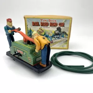 Exelo Tin Toy Rail Road Hand Car TOM & DICK su camion di gomma BOX Japan limited - Foto 1 di 24