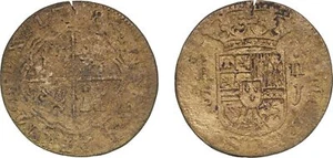 Spain 1718 S J 2 Reales Brass VF - Picture 1 of 1