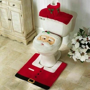 Merry Christmas Toilet Seat & Cover Santa Claus Bathroom Mat Christmas Home Deco - Picture 1 of 2