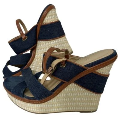 Zapatos chinos lavandería azul denim de cuero tostado con cuña talla 8/38,5 Foto 1 de 4