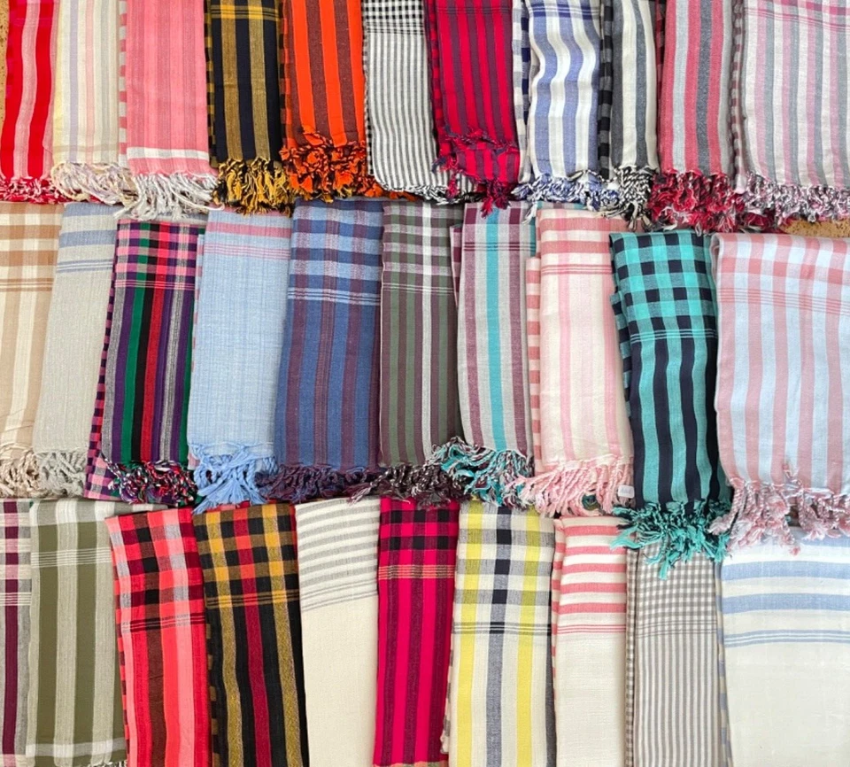 33 Modeles KRAMA KHMER Echarpe Cambodge Tissé main frange mixte 100% coton - Photo 1/4