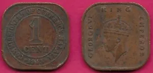 MALESIA COLONIA BRITANNICA 1 CENTESIMO 1943 VF RE GIORGIO VI BUSTO CORONATO RIVOLTO A SINISTRA,VAL - Foto 1 di 1
