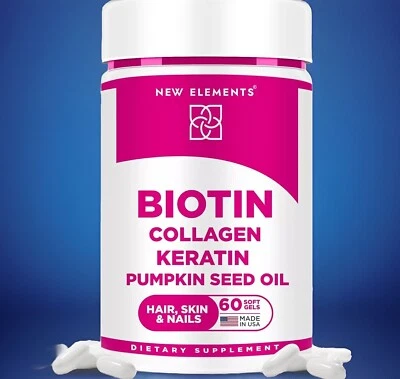 Biotin 10000mcg Collagen Keratin Hair Loss Growth Supplement Pumpkin Seed Oil - Image 1 of 4