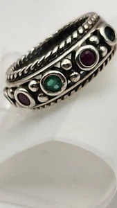 Sterling Silver Ring With Rubies, Sapphires, & Emerald - Picture 1 of 6