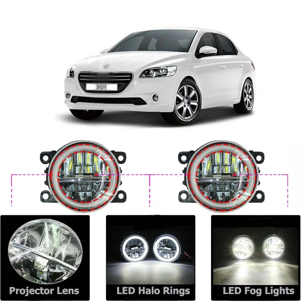 LED Fog Light Kit Angel Eye Rings DRL Daytime Running Lamp Fit For Peugeot 301 - Imagem 1 de 4