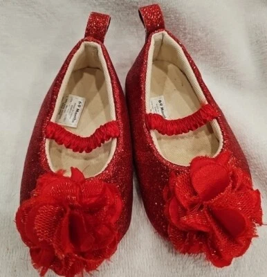 Baby Shoes Girls red Size 6/9m glitter infant children kids dress slip on Bow - Image 1 of 4