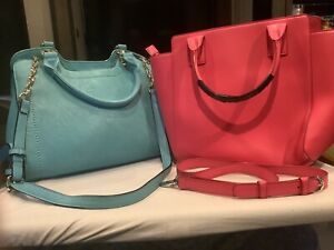 Lot Of 2~ Vera Bradley NICE Pink & Turquoise Leather Bags HandlesShows Usage