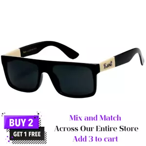 LOCS Flat Top Black Sunglasses Designer Ivory Arms Men Cholo Gangster Square - Picture 1 of 3