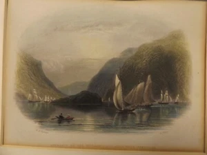 Antique ça 1840 Hand Tinted Litho Print ENTRANCE TO THE HUDSON NEAR NEWBURGH - Picture 1 of 8