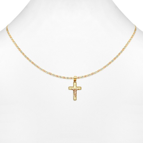 Ciondolo ciondolo croce Gesù Cristo in oro giallo bianco 14 kt catena Valentino