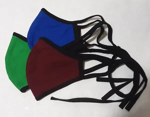 3 farbige Gesichtsmaske Jugendliche klein Unisex Baumwolle blau grün (weinrot) rot waschbar - Bild 1 von 4