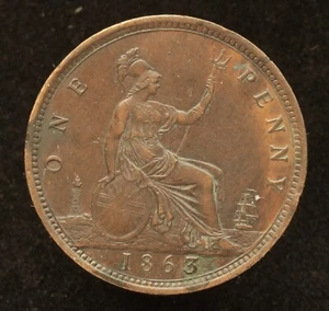 UK (Great Britain) 1863 Penny - Victoria - SHARP Details - Picture 1 of 2