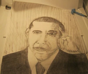 EICHE Bleistiftzeichnung BARAK OBAMA von Walli Butler schöne Amateurwiedergabe!!!! - Bild 1 von 5
