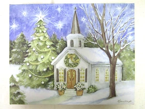 WINTER LANE FIBER OPTIC CHURCH ILLUMINATED HOLIDAY CANVAS 8" x 10" - NEW - Picture 1 of 3