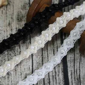 Vestido de 3 yardas con cuentas estrechas de encaje ribete geométrico con cordón con correa de encaje nupcial - Imagen 1 de 9