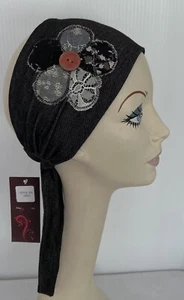 NWT Cameleon Headwrap Wide Headband BLACK Denim Look Stretch Knit (v. 2) - Picture 1 of 4