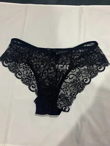 Women Floral Lace Brief with Bow Panty Size L Black - Picture 1 of 2