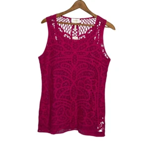 New Laundry by Shelli Segal Small S Pink Embroidered Lace Sheer Mesh Tank Top - Picture 1 of 4