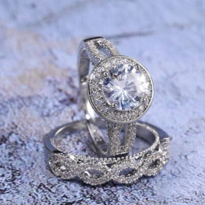 Juego de 2 anillos de compromiso de promesa llenos de oro blanco puente arco 6-10 - Imagen 1 de 12