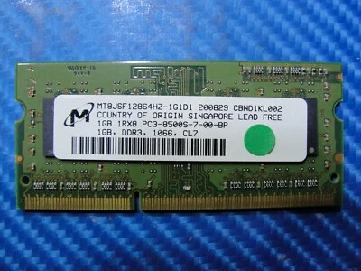 MacBook A1278 Laptop Micron 1GB Memory PC3-8500S-7-00-BP MT8JSF12864HZ-1G1D1 - Image 1 of 3