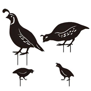 1 Set Quail Stakes Yard Art Outdoor Garden Backyard Lawn Metal Bird Home Decor - Picture 1 of 8