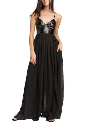 Damen Gebäude Weites Bein Voile Mieder Kunstleder Träger Schwarz Jumpsuit 188 - Bild 1 von 4