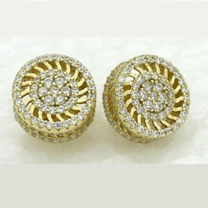 Men's Sterling Silver 925 CZ 12mm Round.Studs*Earring*Unisex Gold plated*Box - Picture 1 of 3