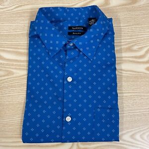 Van Heusen Mens Shirt Short Sleeve Large Blue Slim Fit 22" Chest Casual Shirts